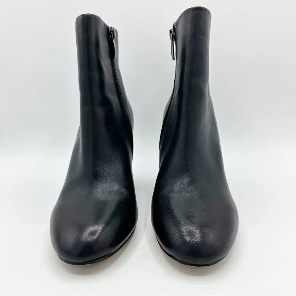 Neiman Marcus Niana‎ Almond Toe Bootie Black Leather Oval Sculptural Heel Sz 5.5